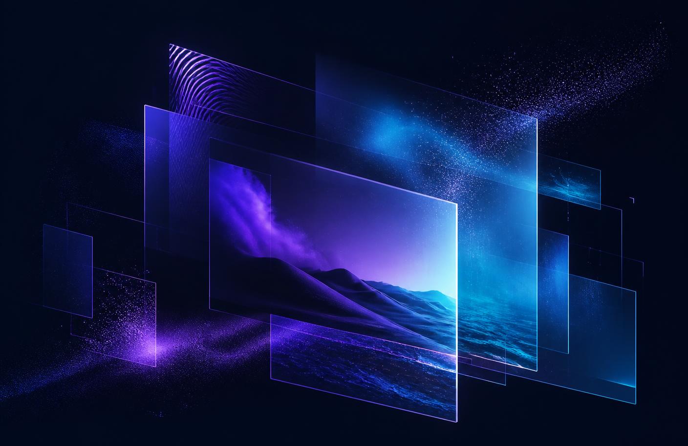 KI-generierte Overlay-Ebenen in Violett und Cyan